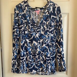Lilly Pulitzer Blue and White Flamingo Women's Top